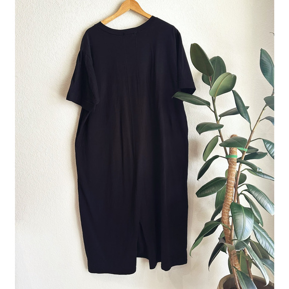 Wol Hide Maxi Dress Large Oversized Organic Cotton Black Lagenlook Minimalist - Picture 7 of 10